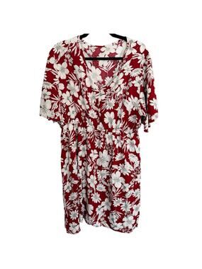 Red & White Lightweight Floral Dress, Reversible, Fits like 1-2X, Spring, Plus